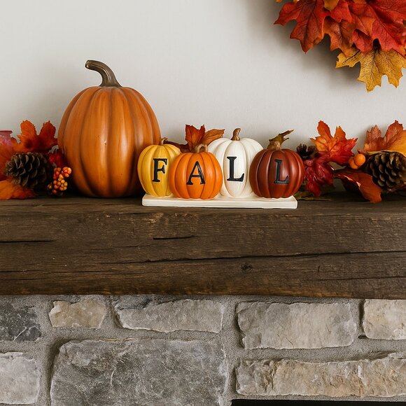 Rustic Fall Pumpkin Sign Decor – Farmhouse Autumn Mantel Decoration - Picture 1 of 2